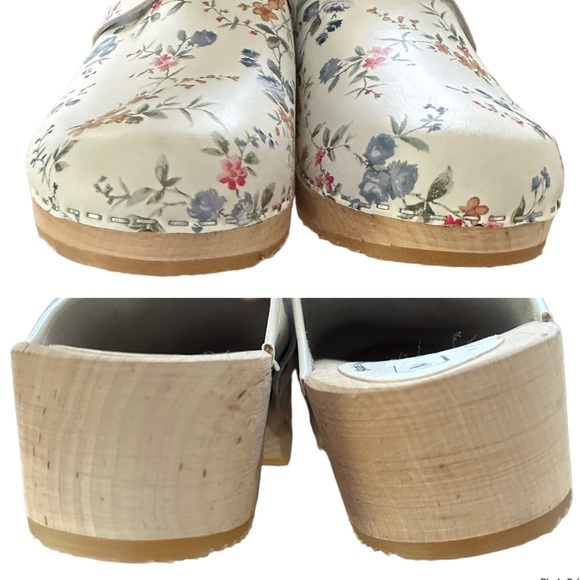 Moheda Swedish Sweden Linnea White Floral Leather Clogs Mules Womens New 40 - Picture 5 of 14